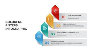 vector de plantilla de elemento infográfico empresarial con 4 puntos de pasos, diseño de diagrama de lista de filas con flechas, gráfico de visualización de datos.