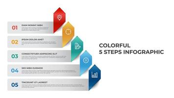 5 puntos de diagrama de lista, pasos de pirámide con diseño de flecha, vector de plantilla de elemento infográfico