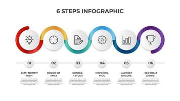 6 puntos de pasos, vector de diagrama de diseño de lista, plantilla de elemento infográfico