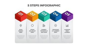 5 lista de pasos, diagrama de tabla de diseño de columnas con secuencia numérica, vector de plantilla de elemento infográfico