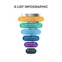 6 points, layers, options, step of list infographic element with funnel or pyramid chart diagram vector