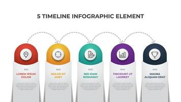 5 puntos de diagrama de línea de tiempo, vector de plantilla de elemento infográfico, se pueden utilizar para flujo de trabajo, proceso, banner, presentación, etc.