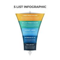 5 points, layers, options, step of list infographic element with funnel chart diagram vector