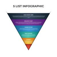 5 puntos, capas, opciones, paso del elemento infográfico de lista con diagrama de embudo o gráfico piramidal, se pueden utilizar para presentaciones, pancartas, folletos, etc. vector