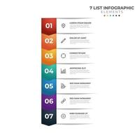 diagrama de lista con 7 puntos de pasos, vector de plantilla de elemento infográfico empresarial colorido.