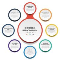 diagrama de diseño circular con 8 puntos de pasos, secuencia, vector de plantilla de elemento infográfico de círculo colorido.