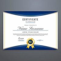 Multipurpose certificate layout template, border design vector with blue and gold colors, can be used for appreciation, attendance, diploma, etc.