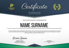 Multipurpose certificate of appreciation template with deep blue and deep green gradient color, simple and elegant design. vector