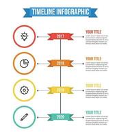 Data visualization template, vertical timeline infographic template vector with 4 points of years, titles, descriptions, and icons. business company milestones template. annual report.