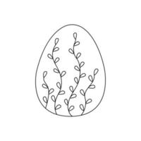 Easter egg doodle. Twigs with leaves. Vector isolated
