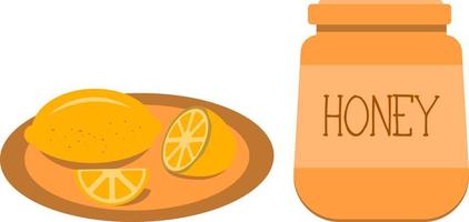 Jar of honey and a plate of lemon vector illustration