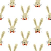 Seamless pattern. Cute bunny with a bow tie. Vector