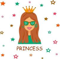Girl princess vector illustration. Cool girl with crown