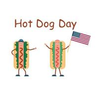 Two hot dogs. Vector illustration. National hot dog day