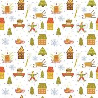 Seamless pattern with winter holiday elements. Vector colorful