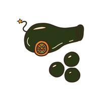 Cannon with shells. Ancient weapon. Vector hand drawn