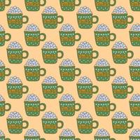 Seamless pattern with green Christmas cup. Vector