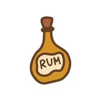 Bottle of rum. Alcoholic drink for pirate. Vector