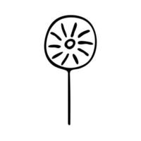 Dandelions flowers in doodle style. Black and white vector sign