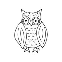 Cute owl black and white doodle illustration vector