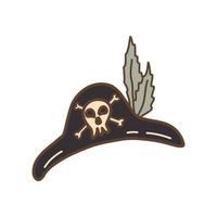 Pirate hat with skull and feathers. Vector hand drawn