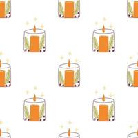 Candle in candlestick with spruce branches. Vector colorful