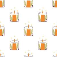 Candle in candlestick with spruce branches. Vector colorful