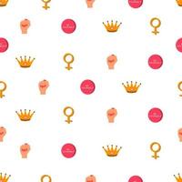 Seamless Pattern feminism girl pover vector illustration. Crown, be yourself icon, female sign. Wrapping vector