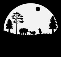 Bear family. Wild animals in the forest silhouette vector illustration