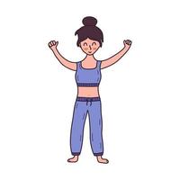 Cheerful girl in pajamas. Morning routine. Vector