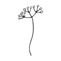 Sprig with berries in doodle style. Black and white vector hand drawn