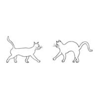 Two cats go towards each other, one arched its back and wary vector