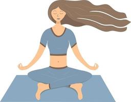 chica con cabello largo meditando en la ilustración de vector de alfombra