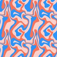 1970 liquid marble seamless pattern. Red blue wavy swirl texture. Groovy trippy distort psychedelic background. Hippie aesthetic vector illustration.