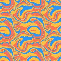 Abstract 1970 liquid marble seamless pattern. Red yellow blue wavy swirl texture. Groovy trippy distort psychedelic background. Hypnotic fantasy aesthetic vector illustration.