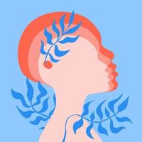 Head silhouette, aura levels, laurel branches. Germinating seed of self awareness. Mental health, healing reflections, positive psycology, self care, psychological comfort harmony eco thinking concept vector