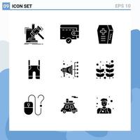 Mobile Interface Solid Glyph Set of 9 Pictograms of digital straps coffin pants braces Editable Vector Design Elements