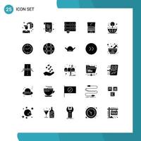 Set of 25 Commercial Solid Glyphs pack for world earth data flip device Editable Vector Design Elements