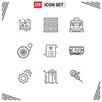 Modern Set of 9 Outlines Pictograph of identity id box card pump Editable Vector Design Elements