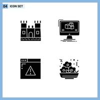 User Interface Pack of 4 Basic Solid Glyphs of beach security animation monitor web page Editable Vector Design Elements