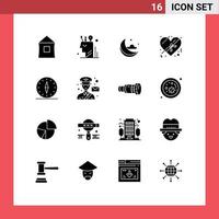 Set of 16 Modern UI Icons Symbols Signs for compass romance user present weather Editable Vector Design Elements