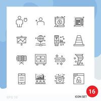 Universal Icon Symbols Group of 16 Modern Outlines of chart pad calendar write sale Editable Vector Design Elements