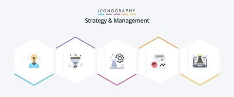 estrategia y gestión 25 paquete de iconos planos que incluye perfil. informe. herramienta. configuración ajedrez vector