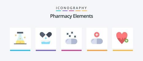 Pharmacy Elements Flat 5 Icon Pack Including . pills. beat. Creative Icons Design vector