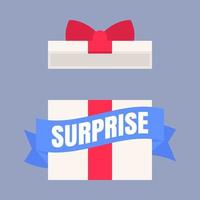 Colorful blank gift box with surprise text in flat design for using as banner vector