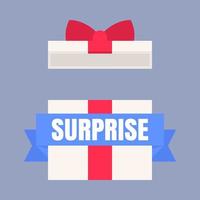 Colorful blank gift box with surprise text in flat design for using as banner vector