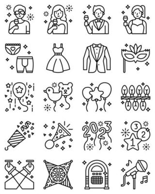 New year realated line vector icon set 2