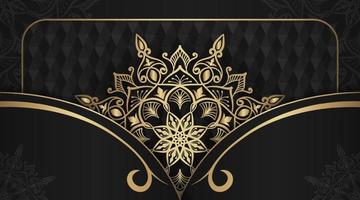 Black background with golden mandala ornament vector