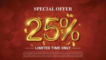 25 percent off selling voucher with 3d golden number vector
