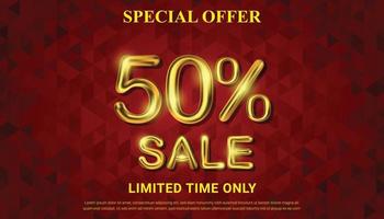 Special offer 50 percent off selling vector with golden 3d number